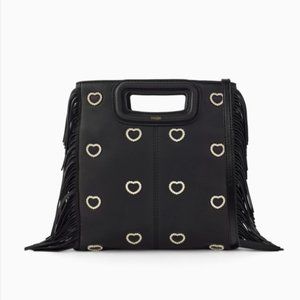 Maje Black M Bag with Crystal Hearts in Leather
